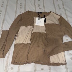 Brown and Cream Patchwork Top